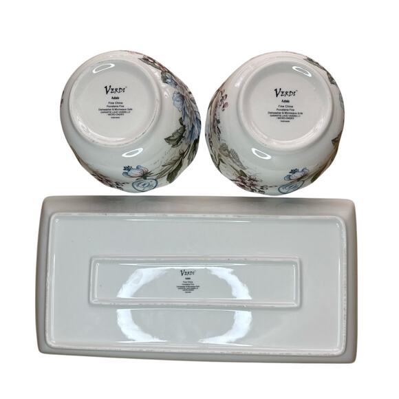 Verdi Aubais Fine China Porcelain Fine Rectangular Serving Plate with 2 Bowl Set - Picture 3 of 6